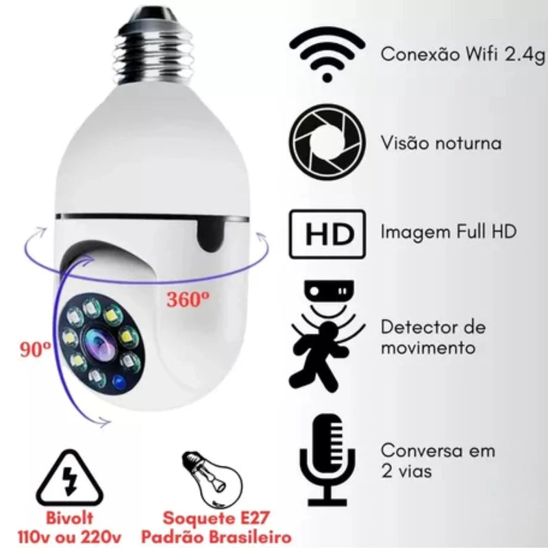 Câmera Smart Wi-Fi Full Hd Visão Noturna Interna - Para bocal de lâmpada E27